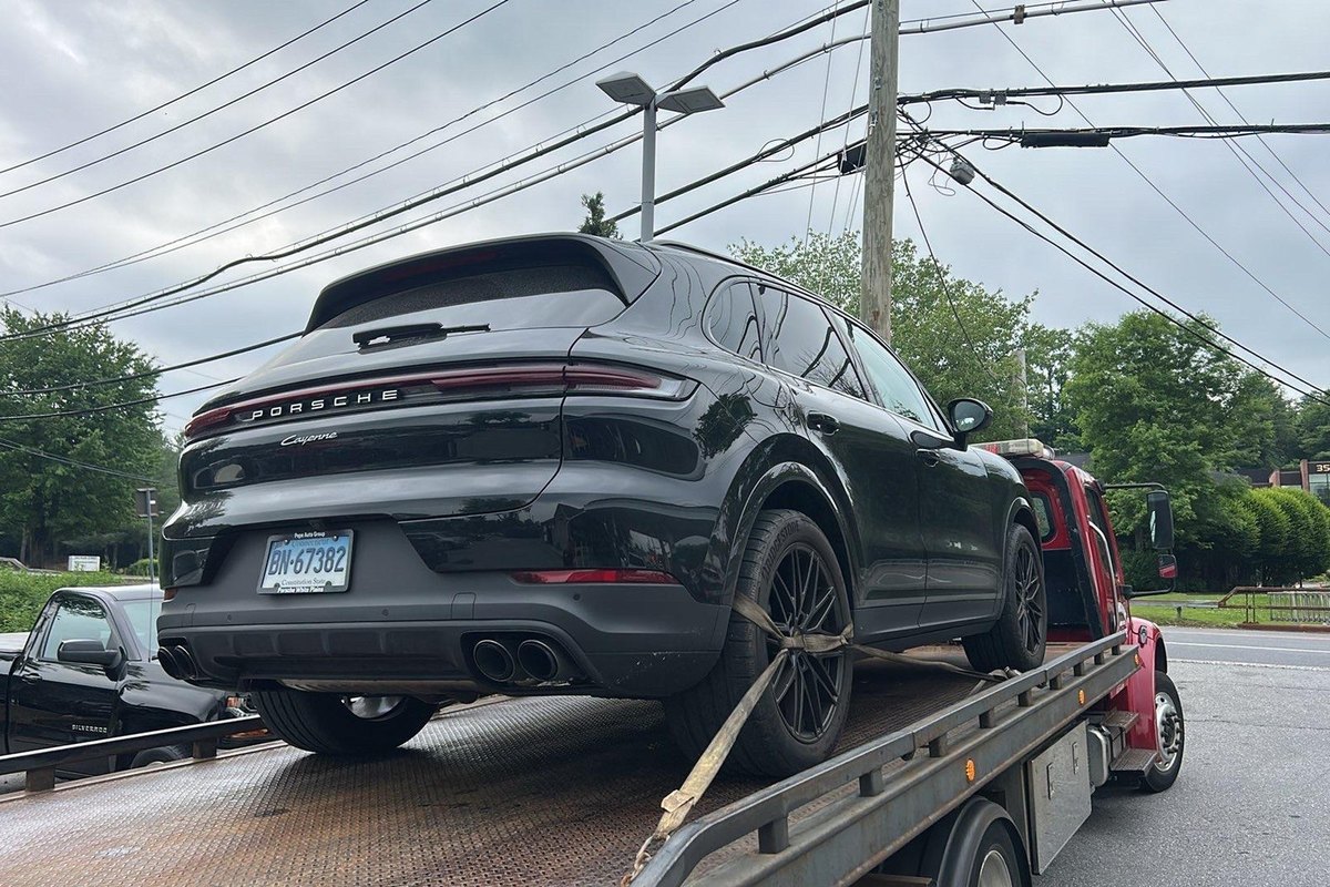 SUV on a red flatbed